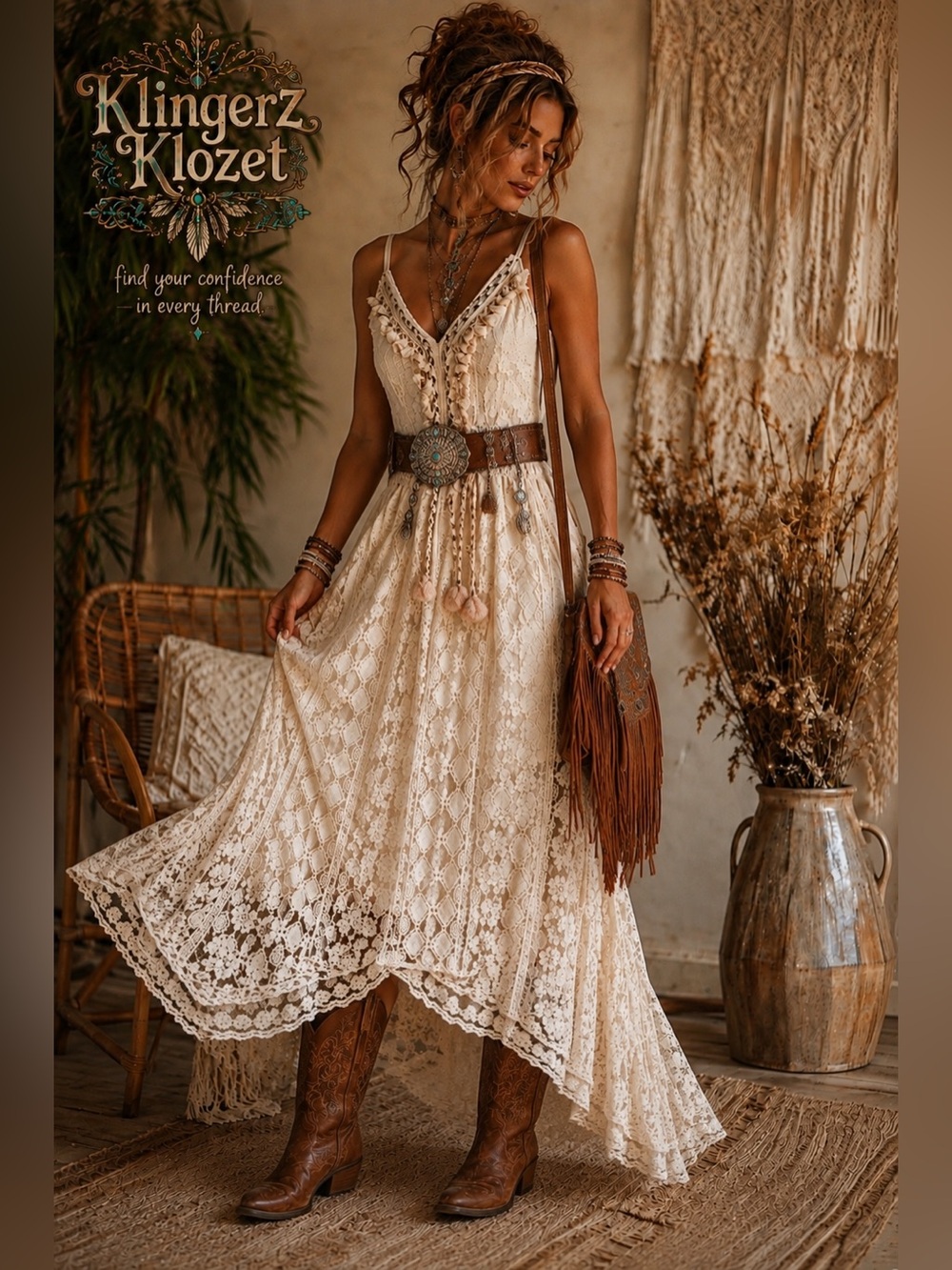 🤍 Boutique Bohemian Lace Maxi Dress |  NWOT